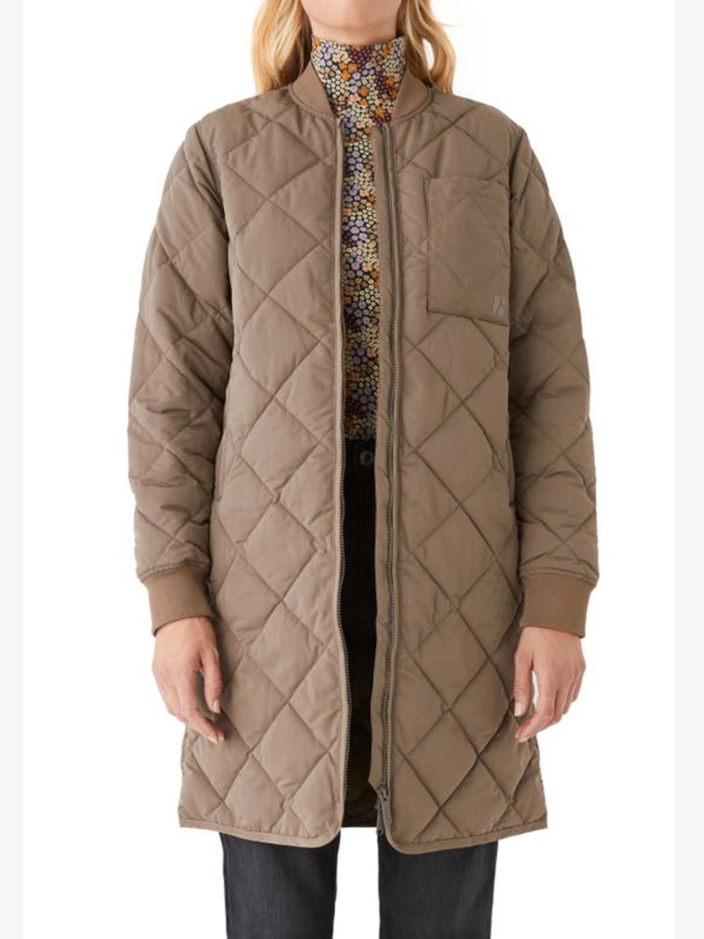 Frank & Oak Quilted Long Bomber Jacket - brown/ Olive Green size L